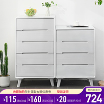 Nordic full solid wood chest of drawers White storage bedroom living room Simple modern chest of drawers American lockers against the wall