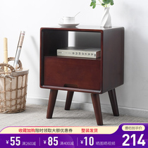 Bedside table small Nordic style ins All solid wood bedroom mini solid wood Simple modern small Walnut color free installation