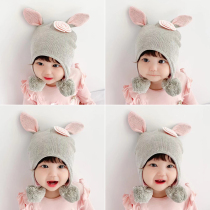 Baby hat autumn and winter childrens ear cap female baby female baby baby rabbit ear Princess cute tide 0-1-2-3 years old