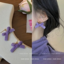 Simple purple bow earrings Womens autumn and winter Korean temperament earrings Joker cute earrings