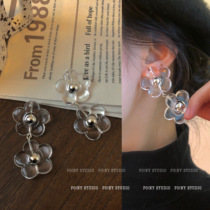 Transparent flower earrings 2020 New Tide sweet long earrings niche design sense cute exaggerated earrings female