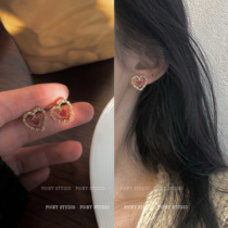 Red love earrings small and exquisite versatile sweet and cute earrings 2021 New Tide Net red earrings