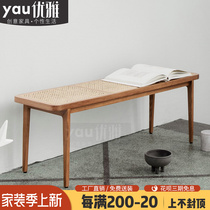 Nordic full solid wood bench modern minimalist bedroom Bedroom Bedstool Home Living Room Benches Dining Room White Waxy Wood Changing stool