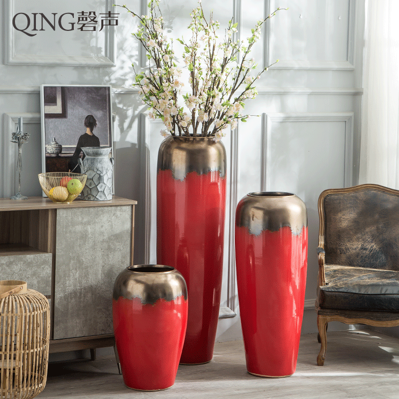 Jingdezhen ceramic big vase decoration to the hotel villa furnishing articles sitting room be born heavy large red flower implement porch