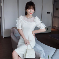 Dior women 2021 summer white ruffled temperament stitching dress temperament slim one step skirt skirt