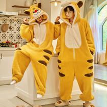 Conjoined Lovers Pyjamas Women Autumn Winter Style Coral Suede Thickened Garnter Warm And Cute Cartoon Mens Zipper Home Clothes