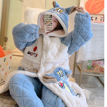 Pregnant womans pyjamas winter thickened with velvety late nip cotton female winter months subsuit sleeping robe postpartum long term pregnancy