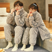 Lovers Pyjamas Women Winter Three Layers Clip Cotton Thickened Gushed Warm Coral Suede Mens Zipped home Suits Suit