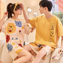 Couple Sleepwear Womens Summer Pure Cotton Short Sleeve Thin Korean version cute cartoon mens home conserved two suits summer