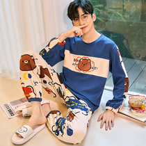 Mens Sleepwear Spring Autumn Season Long Sleeves Pure Cotton Winter All Cotton Teenagers Students Autumn And Winter Money Mens Home Suits Suit