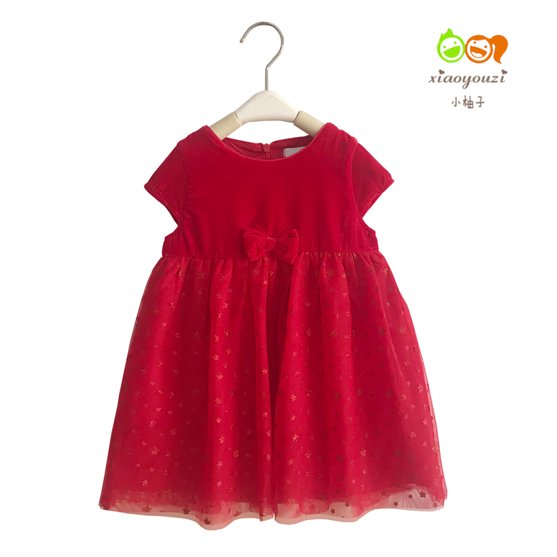 3 months -4 years old foreign trade export French girls velvet red dress girls high-end mesh princess dress skirt