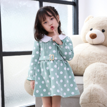 Small and medium children Winter foreign clothes skirt girls polo dress spring and autumn Korean baby doll collar long sleeve skirt