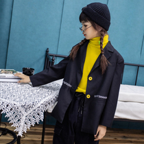 Girl suit Spring and Autumn new childrens foreign style small jacket middle child casual Tide brand Suit Girl letter top