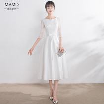 Evening dress 2021 new autumn long bridesmaid dress sister dress banquet temperament white dress female wedding