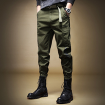 Jereno Leiser male tide waist handsome autumn military green overalls male straight bar Han version of tidal cone pants male