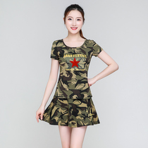 Sailor dance camouflage suit suit female 2020 new summer military fan short skirt cotton dance square dance performance tide