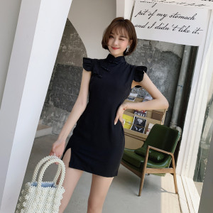 2020 summer new collection waist girl cheongsam sexy split Retro Black Dress