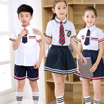 Childrens summer British style short-sleeved primary school students College style school uniform Kindergarten boys and girls graduation suit class dress