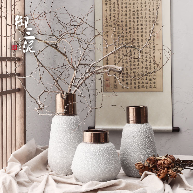 Light the key-2 luxury of I and contracted ceramic vases, dried flower adornment furnishing articles coarse some ceramic pot flower arranging flowers restore ancient ways, white mercifully black copper