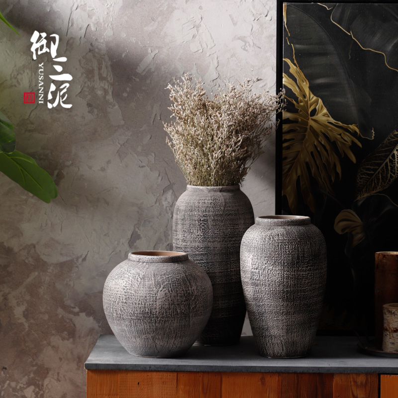 Contracted and I ceramic dry flower vase restoring ancient ways furnishing articles sitting room put flowerpot coarse pottery flowerpot more meat POTS decoration