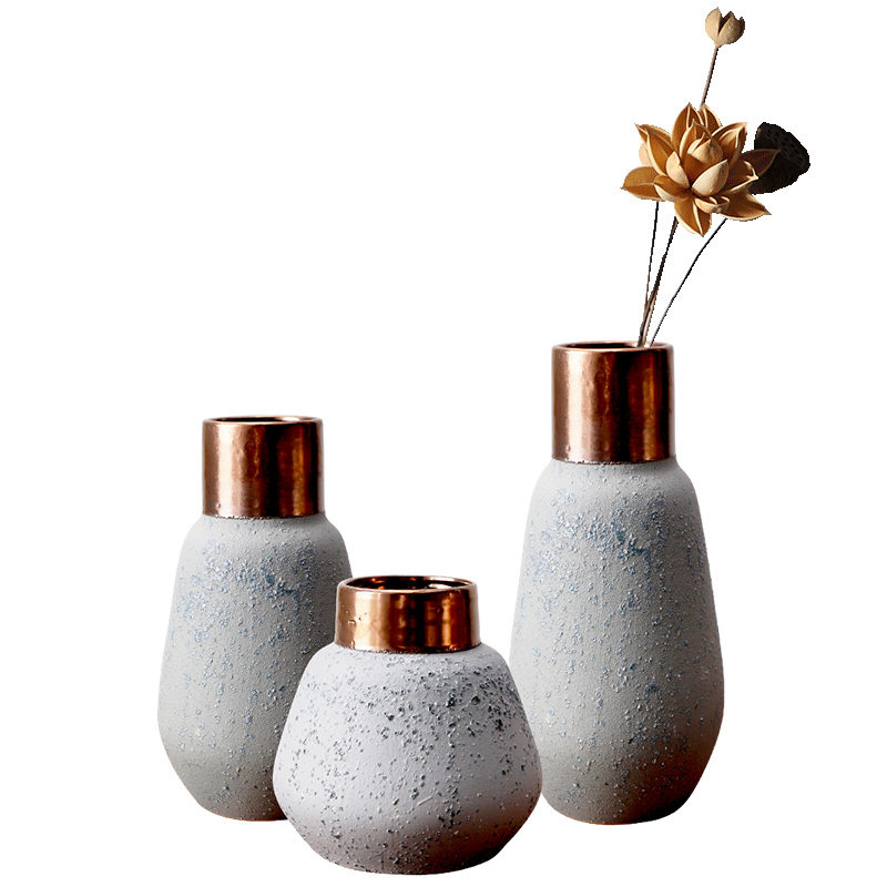 Coarse pottery metal light the key-2 luxury of I and contracted ceramic vases, dried flower decoration furnishing articles Coarse some ceramic pot retro flower arranging flowers