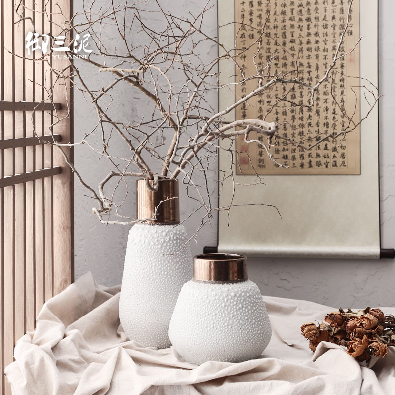 Light the key-2 luxury of I and contracted ceramic vases, dried flower adornment furnishing articles coarse some ceramic pot flower arranging flowers restore ancient ways, white mercifully black copper