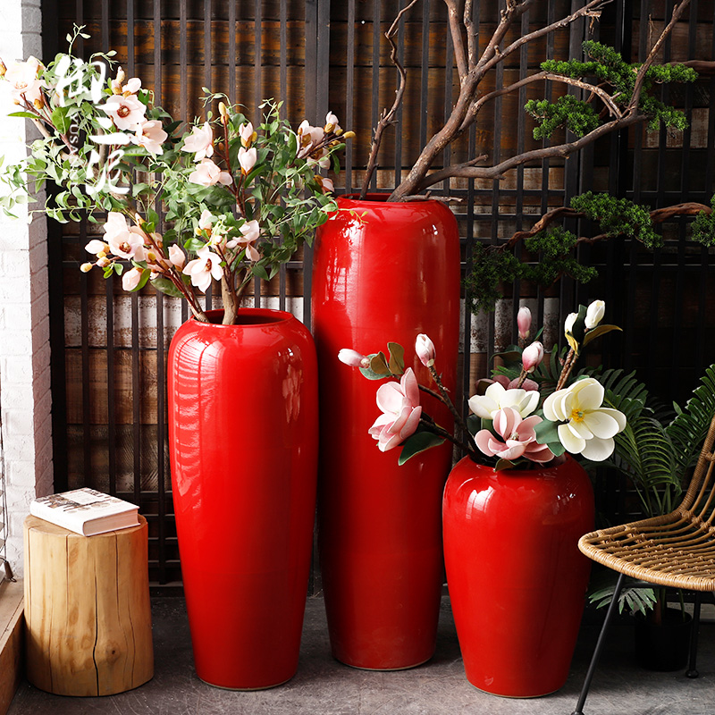 Jingdezhen ceramic floor big vase Chinese red flower arranging furnishing articles sitting room courtyard exhibition hall decoration from the opened in China