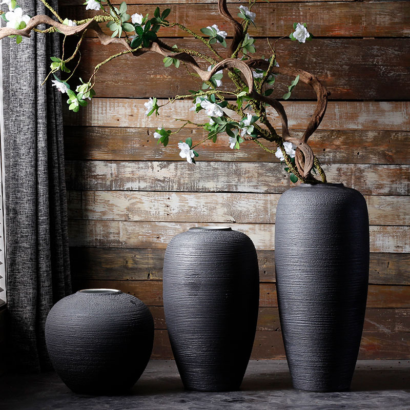 Jingdezhen ceramic vases, I and contracted landing pure black Scandinavian minimalist home decoration flower arranging produce flowers