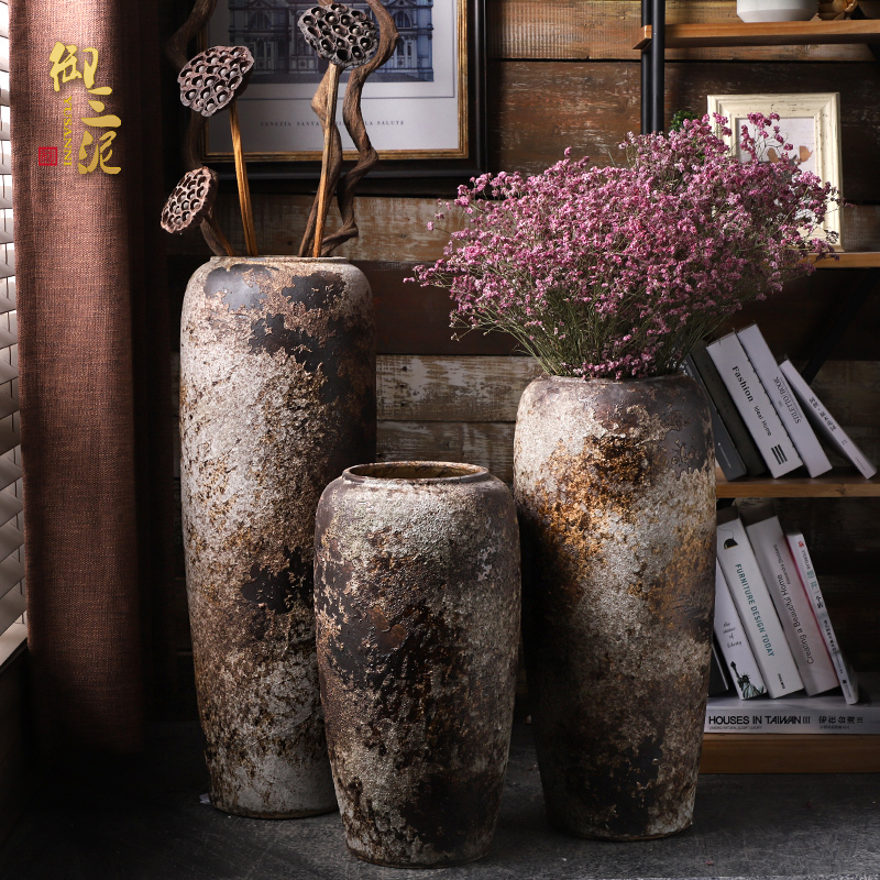 Ground vase large rural Chinese style restoring ancient ways is inserted dried flowers coarse pottery sitting room hotel villa clay ceramic furnishing articles