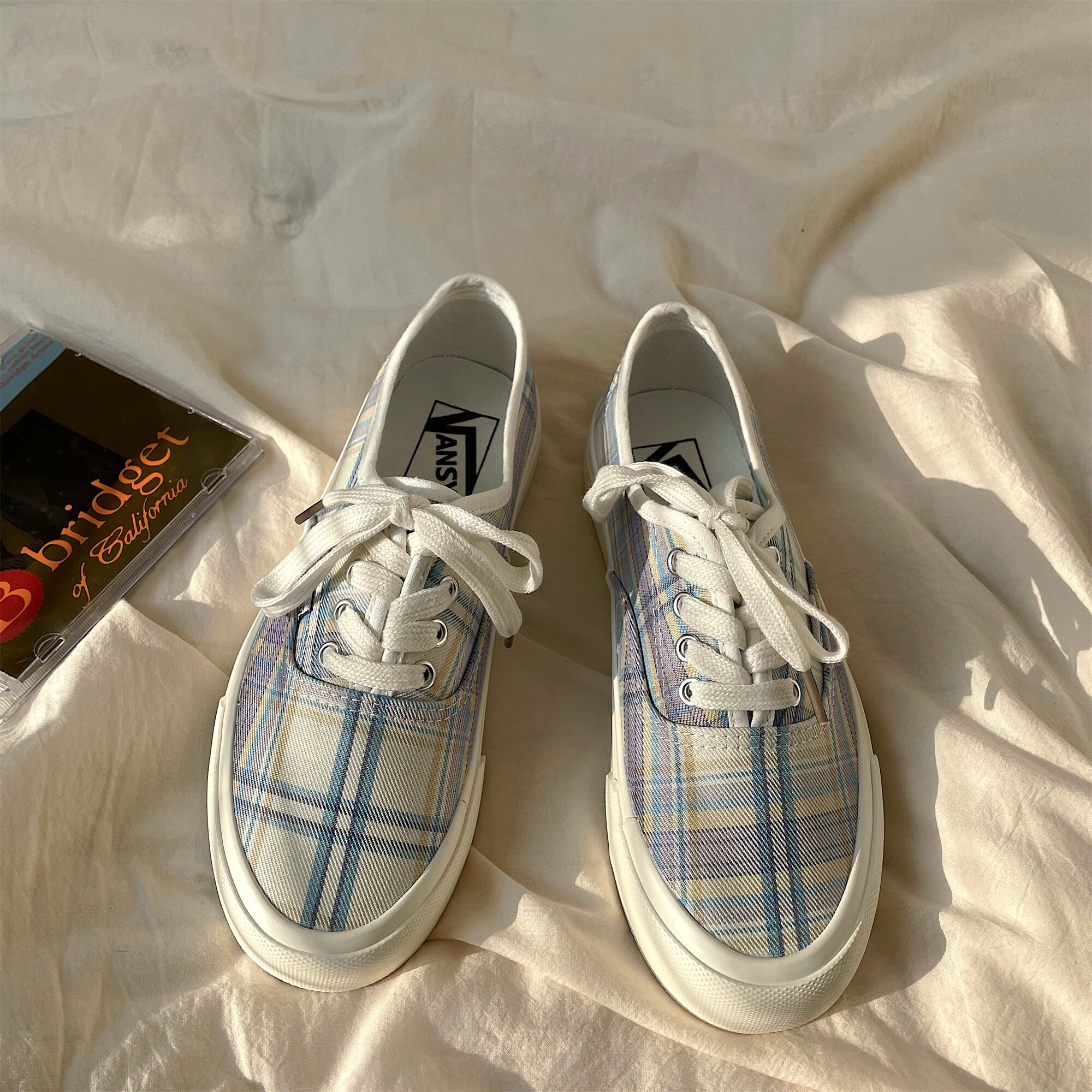 暖青汇原创jk格子鞋女日系帆布鞋学生韩版ulzzang百搭小众板鞋子