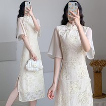 Improved Qipao Dress Dress Dress Dress Dress Code Fat Mm Summer Dress 2022 New Body Slim Open Fork Skirt Mid-Length