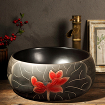 Jingdezhen Art Terrace Basin Au Style Waist Drum Ceramic Table Basin Wash Basin Retro Washbasin Wash Basin Face Basin