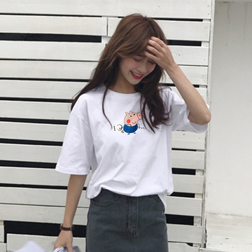 2018新版小猪佩奇t恤衣服女卡通 小猪佩琪t恤 短袖情侣装抖音女 2018新版小猪佩奇t恤衣服女卡通 小猪佩琪t恤 短袖情侣装抖音女