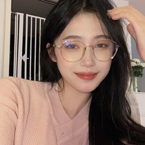 Ultra-light polygonal glasses myopia women can be equipped with degrees nemesis red style slim flat light frames Han version Chaumen