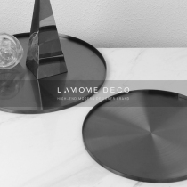 Simple modern desktop storage tray brushed metal round tray jewelry display plate bedroom model room decoration ornaments