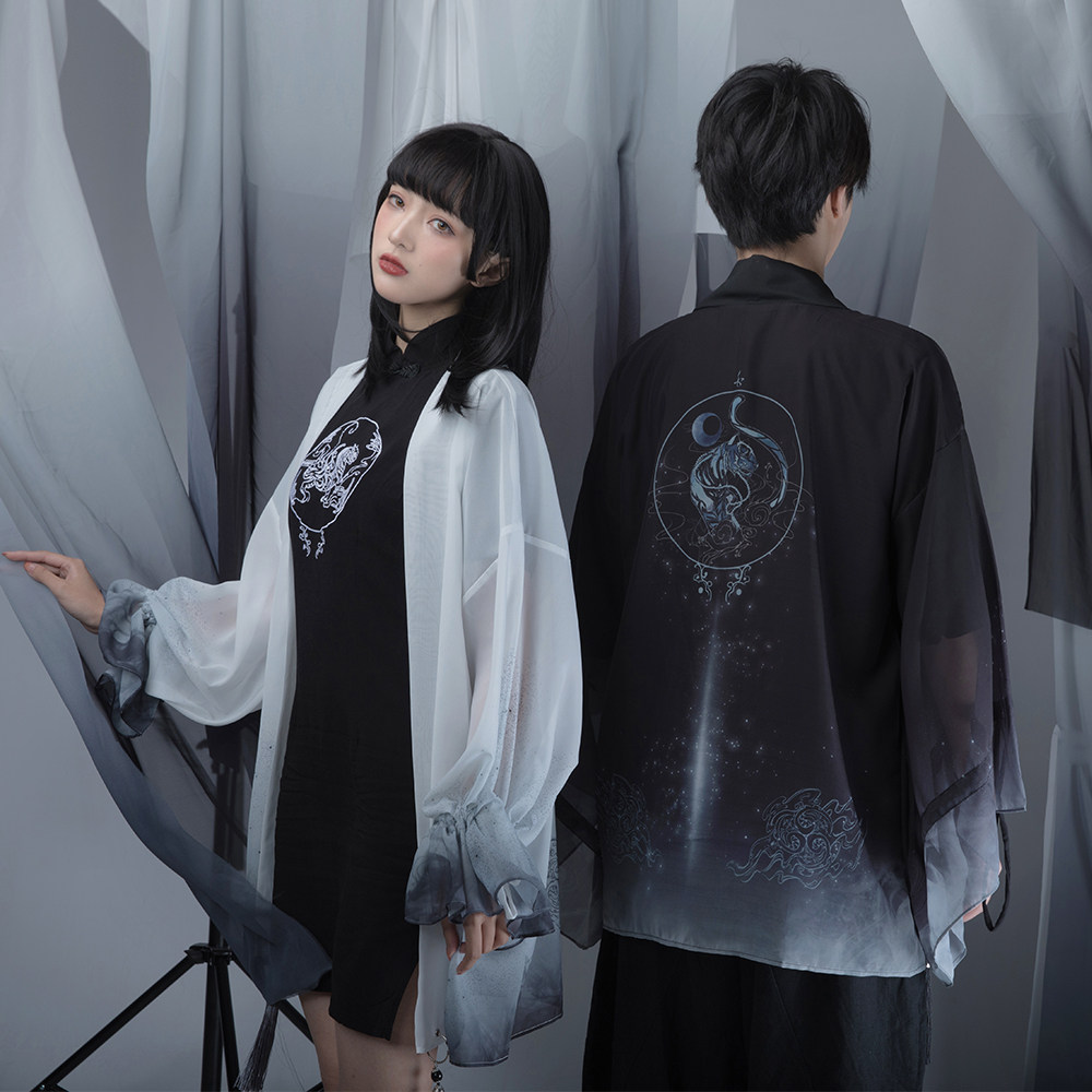 卿棠原创-战神白虎-雪纺复古百搭情侣装外套男女中国风汉元素罩衫
