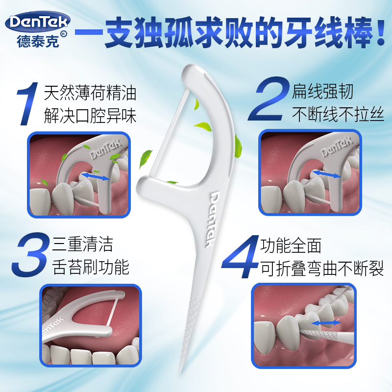 DenTek德泰克美国进口超细牙线扁线牙线棒牙线签剔薄荷牙线90支*2产品展示图2