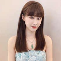 Comic bangs wig female long hair natural full head net red One-size-fits-all black long straight hair Full real hair hair pullover type