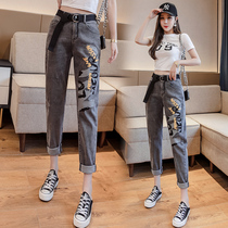 Boomer Smoke Grey Tooling Jeans Women Fall 2022 New Straight Silo Little Subprinted Casual 90% Pants