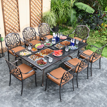 Outdoor table and chair courtyard outdoor home charcoal grilled electric baking outdoor leisure terrace outside iron cast aluminum barbecue table and chair