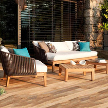 Nordic outdoor solid wood rattan sofa designer outdoor rattan chair coffee table Villa Hotel Sunshine Room courtyard lounge chair