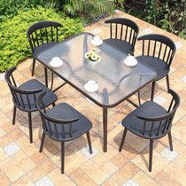 Outdoor table and chair courtyard terrace Nordic chair plastic dining chair back chair home chair milk tea coffee shop table and chair