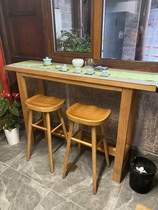 Custom retro simple solid wood strip bar table partitions table and chairs combined stools for home doing old table restaurant modern