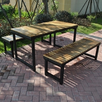 Waterproof open air long table benches OUTDOOR TABLE AND CHAIRS COURTYARD CASUAL BARBECUE Carbonated Wood Yard Table And Chairs Combination Kit
