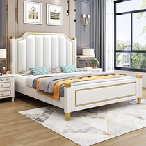 Solid wood bed American white light luxury double wedding bed 1 8 meters master bedroom soft bag by leather bed 1 5 single storage bed