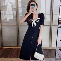 sandro asw Herbenwind Little Black Skirt Woman 2022 French style retro temperament sweet US collar with slim one-piece dress