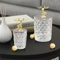 Light luxury European elk glass candy jar golden deer head decoration cotton pick toothpick storage jar storage