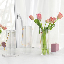 Nordic fresh simple metal hand-held stripes transparent glass vase texture floral arrangement hydroponic home furnishings