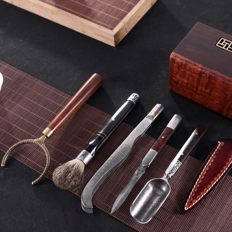 Morning high puer tea, black tea special tea knife pry ChaZhen pure manual Damascus solid wood tea needle knife become warped