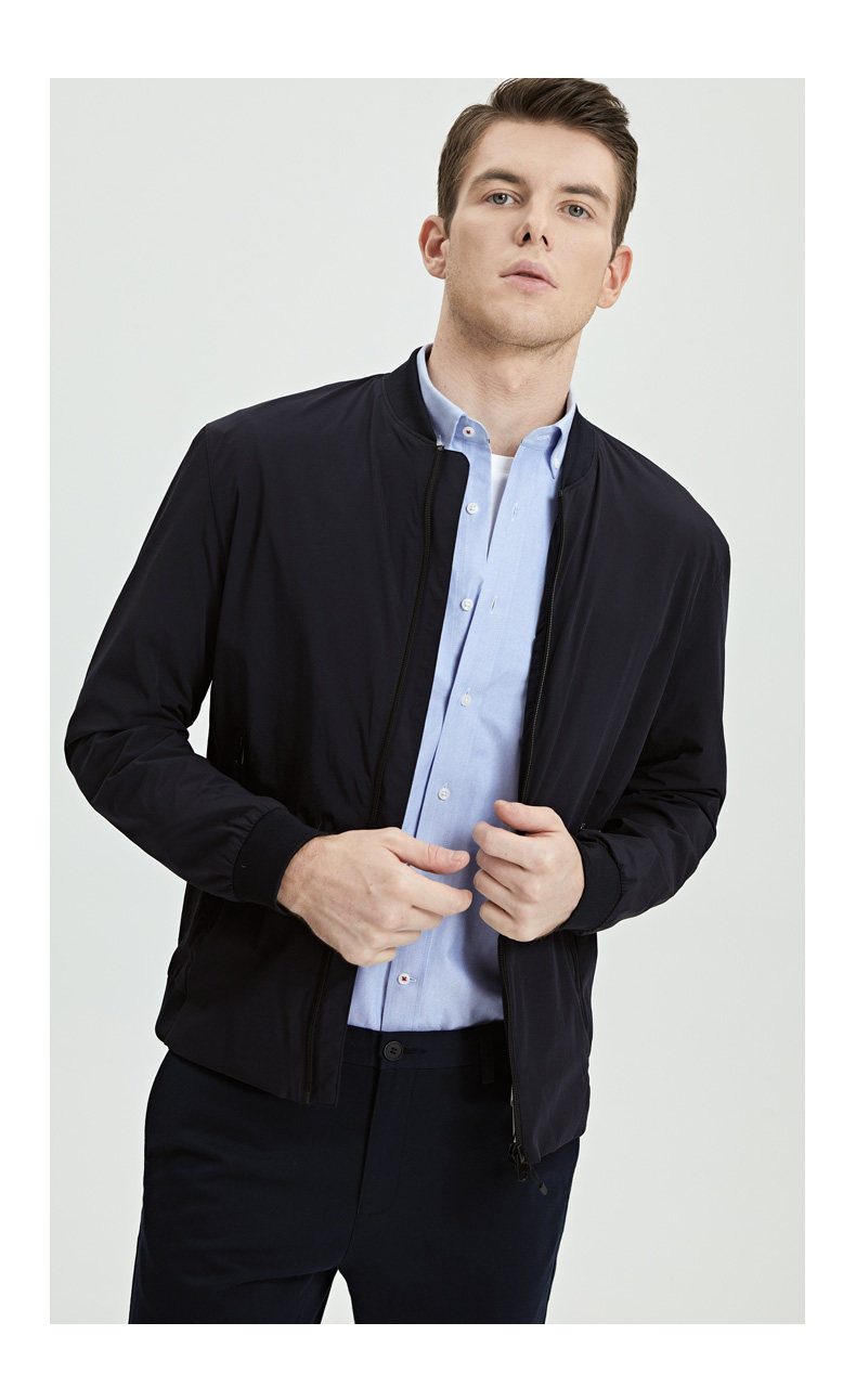 衬衫男长袖春装商务休闲纽扣领修身纯棉青年蓝色衬衣-君泰服饰专营店